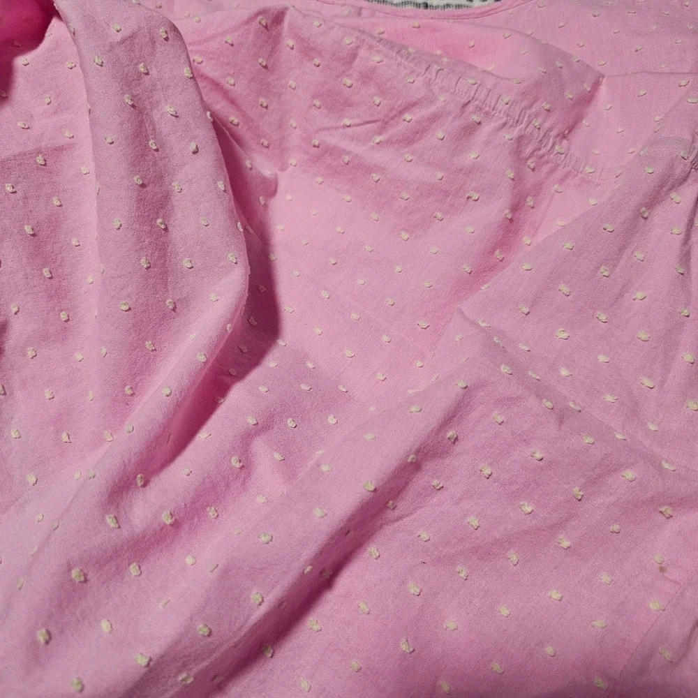 Lilly‎ Pulitzer Pink Swiss Dot Square Neck Empire Waist Blouse Tie Sleeve Size 8